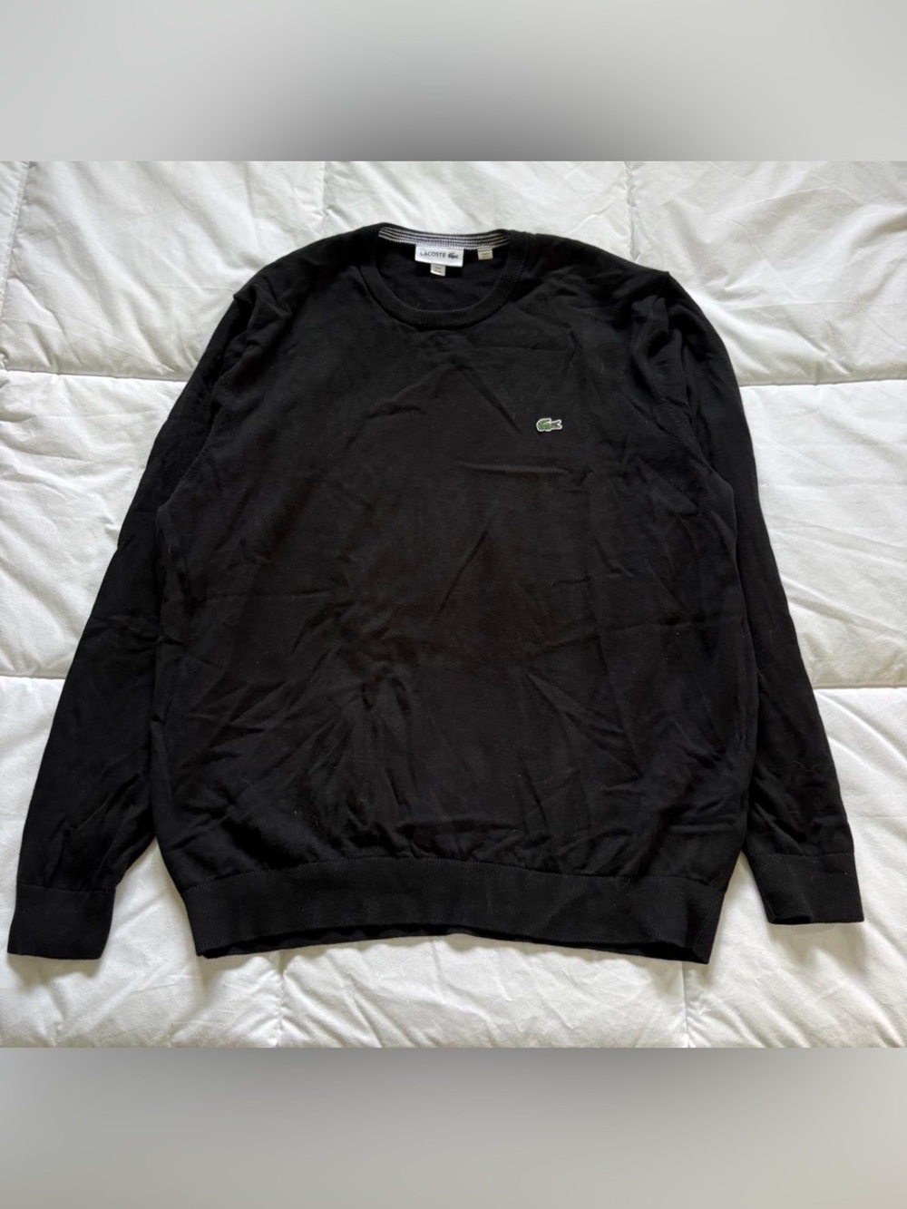 Lacoste Black Crewneck Sweater with Green Crocodile Logo